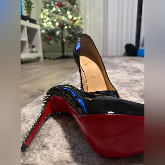 Christian Louboutin Peep Toe Pumps with Spike Accents - Picture 3 of 11
